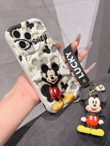Disney Mickey Mouse Clubhouse Phone Case : 3D Fluffy Pattern Border Protector Phone Soft Phone Case With A Free Cute Mickey Bracelet Chain Lanyard, Mickey, Minnie, Goofy, Donald Duck, Daisy Duck, Pluto, For Apple 17 Promax 17 Pro 16 15 14 13 12 11 Pro Max XS Max X XR Soft Cover Summer Phone Case - 白色 - 查看 6