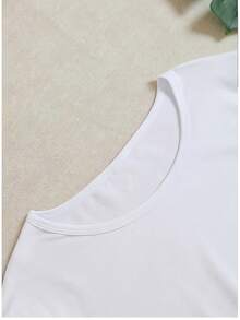Women's Matcha Latte Print Short Sleeve Crew Neck T-Shirt - Light White Spring/Summer Casual Outfit For Christmas Party - Fan Outfit - Festive Fantasy Design And Iconic Quote - 白色 - 查看 8
