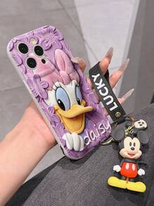 Disney Mickey Mouse Clubhouse Phone Case : 3D Fluffy Pattern Border Protector Phone Soft Phone Case With A Free Cute Mickey Bracelet Chain Lanyard, Mickey, Minnie, Goofy, Donald Duck, Daisy Duck, Pluto, For Apple 17 Promax 17 Pro 16 15 14 13 12 11 Pro Max XS Max X XR Soft Cover Summer Phone Case - 白色 - 查看 6