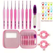 1 Set de ganchillos de crochet portátiles, ganchillos de crochet con mango suave rosa, set completo de accesorios, herramientas de tejido DIY, adecuado para principiantes, adecuado para uso diario de tejido, regalo de crochet único - C-Traje multicolor - Ver 12