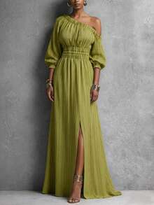 Vestido a rayas Primavera-Verano 2026 con cintura ajustable - Verde - Ver 3