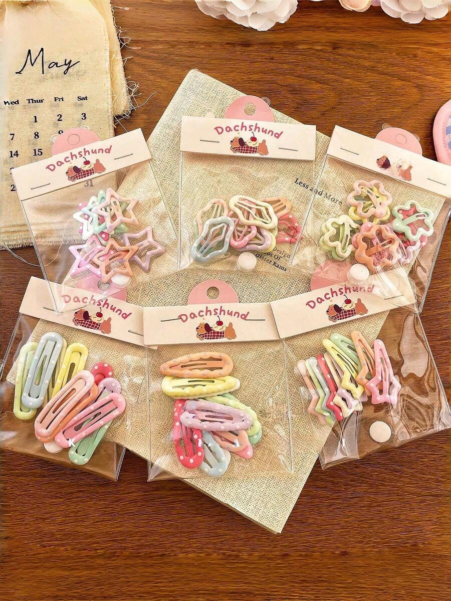 20个随机可爱印花波点发夹,刘海和侧边发夹,女孩配饰 - 彩色 - 查看 1