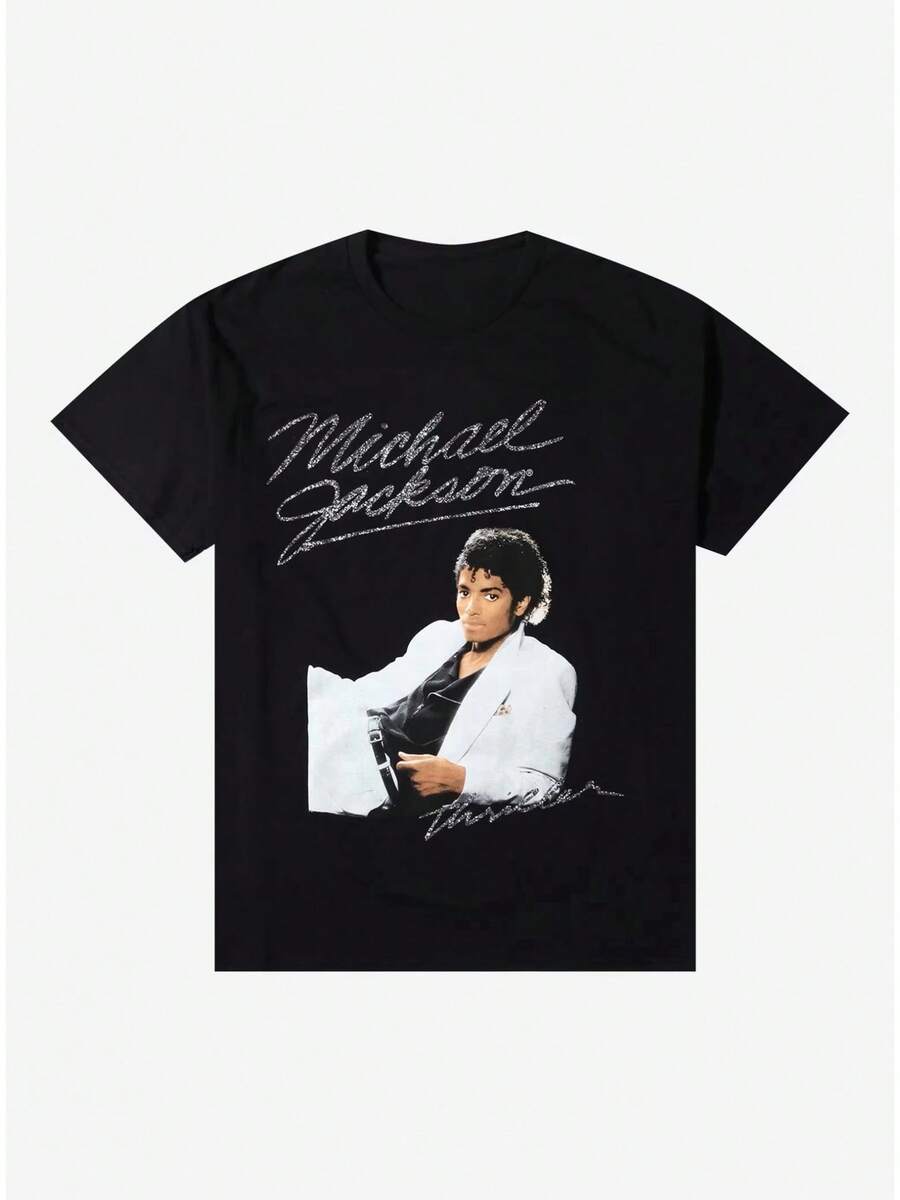 Camiseta de Verano 2026 para Hombre, Negra, con Estampado de Retrato, Cuello Redondo, 100% Algodón, Casual, Estilo Punk Hip Hop, Manga Corta - Negro - Ver 1