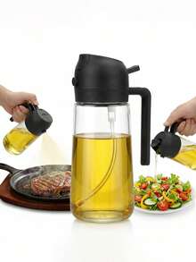 2合1玻璃噴油瓶，廚房必需品，適用於烹飪、沙拉、燒烤和BBQ噴油器 - 查看 2