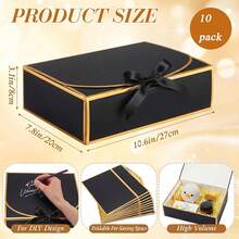 10 Packs Black And Gold Gift Boxes With Lids Bulk 10.6x7.8x3.1inch Black Gift Boxes With Ribbons Bridesmaid Proposal Box For Graduation, Presents, Birthday, Baby Shower, Anniversary - Black With Gold Trim - View 2