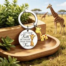 Giraffe Inspirational Keychain - "Belief Is Higher Than Fear" Stainless Steel Pendant, Gift For Friends, Students, Giraffe Enthusiasts - Multicolor - View 2