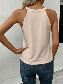 LUNE Camiseta de tirantes de cuello halter casual y cómoda para mujer, 95% algodón, adecuada para el verano - Camel - Ver 2