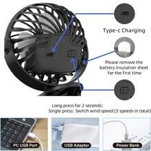 Portable Fan With Clip, USB Rechargeable Clip-On Fan, Type-C Charging Port, Compact And Portable Design, Very Suitable For Summer And Outdoor Use, Perfect Companion For Office, Outdoor, Travel And Camping Adventures - Black - View 10