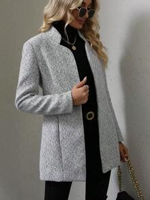 LUNE Abrigo de mujer de apertura frontal para otoño e invierno - Gris - Ver 6