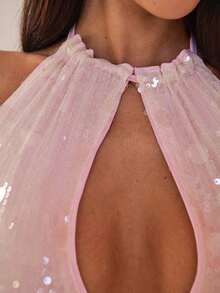 Nuevo camisol de tirantes finos con espalda descubierta y lentejuelas rosas para mujer, elegante y sexy, ideal para el Día de San Valentín, fiestas y viajes - Rosa - Ver 7