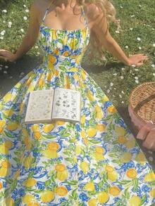 Vestido de verano con estampado floral elegante y lazo en la cintura para mujer - Multicolor - Ver 7
