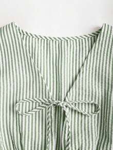 Set de 2 piezas: Pantalones rectos con cordones y rayas, estilo callejero para mujer, verano - Verde 2 - Ver 7