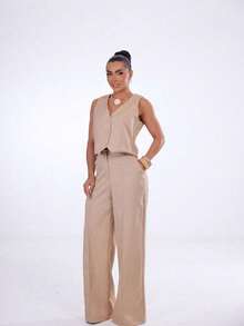Wide-Leg Pants By Alntaria Risco Calca111114 - Beige - View 4