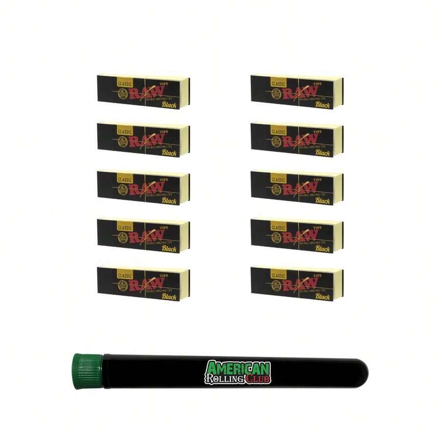 Raw Black Rolling Papers Tips (10 Pack) With American Rolling Club Tube - trắng - Xem 1