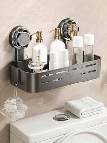Estantería de almacenamiento de baño de 2 niveles resistente a la oxidación, organizador montado en la pared con ventosa, portarrollos de papel higiénico multifuncional con ventosa, sin necesidad de perforar para el baño, la cocina, la caravana - multicolor - Ver 12