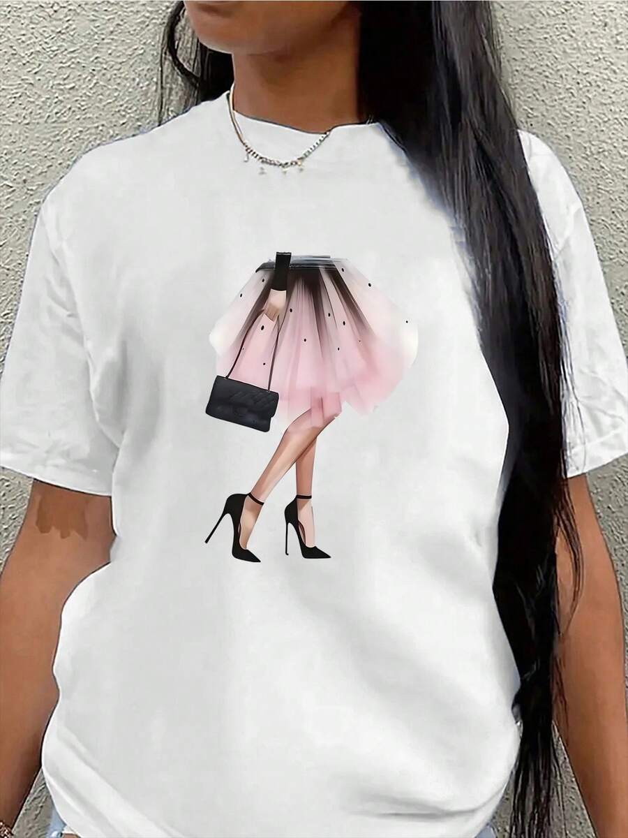 Camiseta ligera y duradera de manga corta con un diseño elegante de bailarina, ideal para el uso casual en casa o durante las salidas, hecha de tela suave para todos los días para comodidad