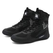 男士摔跤鞋、高帮搏击鞋、训练鞋、靴子、泰拳鞋、健身搏击鞋、高品质男士专业运动鞋，舒适、防滑、耐用、透气、踝部保护纹理设计 - 黑色007 - 查看 11