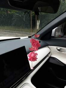 Butterfly & Flower Car Pendant, Creative Car Rearview Mirror Decor, Car Interior Accessories - A - View 2