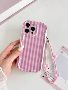 條紋米色波浪邊彩繪防摔手機殼附鍊條，適用於 iPhone 14、14 Pro、14 Pro Max、13、13 Pro、13 Pro Max、11、11 Pro Max、12、12 Pro、12 Pro Max、XR、7/8、XS，適用於 iPhone 15、15 Pro、15 Pro Max、16、16 Pro、16 Pro Max、Galaxy S23、S24、S25、S24 Plus、S25 Plus、A56 A36 A26 / A13 4G A22 A21S A51 4G A52 S22 Ultra A33 5G，適用於小米系列手機殼/保護套 - 彩色 - 查看 4