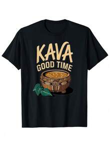 Camiseta gráfica de KAVA para hombre "Good Time" -  , ligera y transpirable, negra con letras doradas y diseño de rayón de bambú, camiseta casual de verano para ropa casual, camiseta moderna de estilo casual para verano - Negro - Ver 1