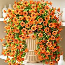 4 piezas Flores colgantes amarillas/azules/naranjas - Decoración interior/exterior - Flores de margarita y violeta realistas resistentes a los rayos UV y no destiñen - Ramos de flores artificiales para boda, jardín, porche, hogar - Decoración de plantas colgantes de plástico duradero para todo el año que agrega belleza natural al jardín - Azul - Ver 1