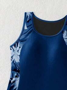 Swim Lushoire Conjunto de traje de baño con estampado que disimula y es favorecedora para mujeres de vacaciones en la playa - Azul marino - Ver 5
