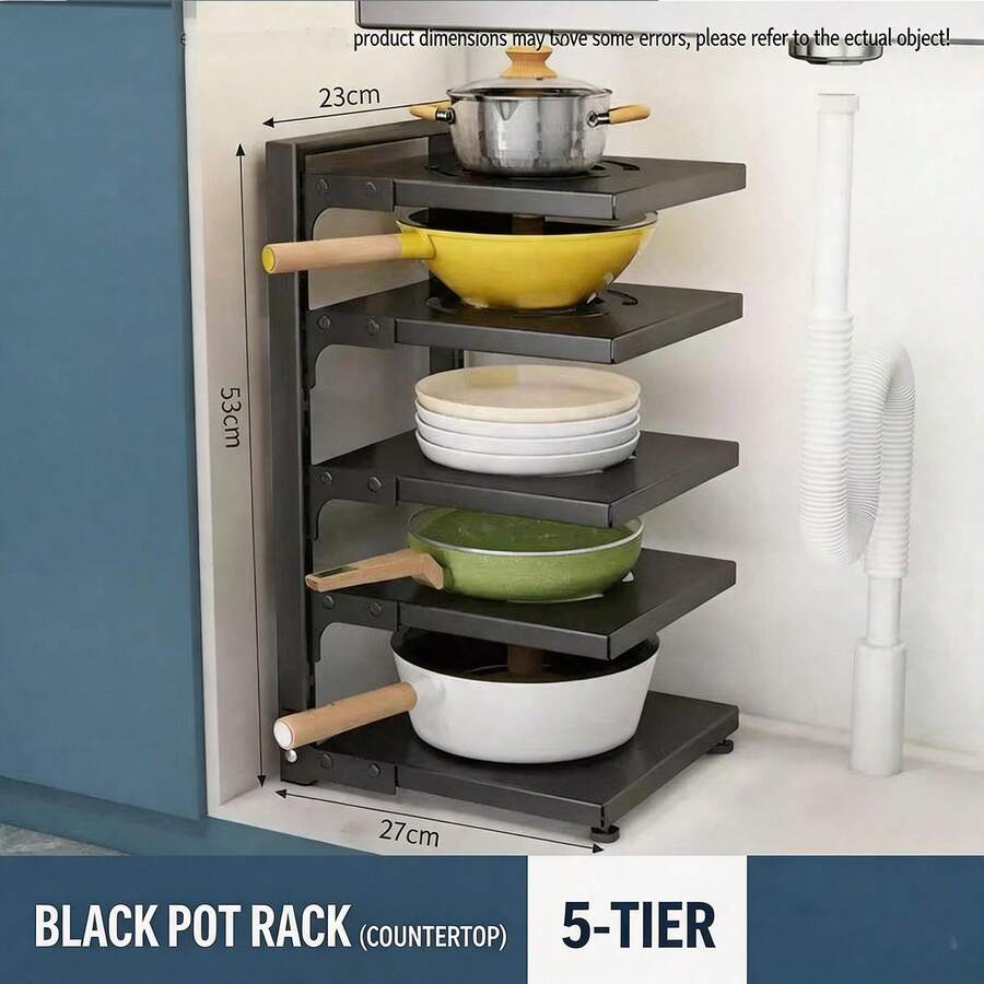 Adjustable Height 4-Tier Metal Pot Rack Storage Shelf - Space-Saving Kitchen Pot And Pan Organizer - Freestanding Pot Rack With Customizable Shelf Positions, No Electricity Required - Multicolor - View 1