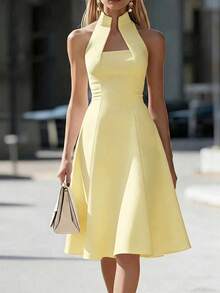Women's Elegant Off-Shoulder Solid Color Dress, Suitable For Dates, Weddings In Summer Yellow - Yellow - View 1