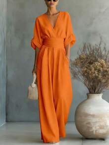 2026 Spring Summer Elegant V-Neck Jumpsuit Women Waist Slim Casual Fashion Romper - màu đen - Xem 8