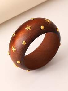NAIZHU 1/4 piezas Brazalete ancho retro de mujer con remaches geométricos exagerados y estrella, adecuado para uso diario, citas, fiestas - Multicolor - Ver 13