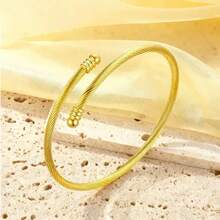 3pcs/1pc Stainless Steel Elegant Rhinestone Four-Leaf Clover Stud Bracelet Set, Stackable Women's Bangle - Gold - View 12