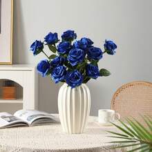 20/40 Peças Rosas Artificiais Azul Safira, Buquê de Flores de Seda com Haste Longa Realista, Adequado para Festa, Casa, Decoração de Mesa de Casamento e Decoração DIY de Escritório - Azul - Visão 9
