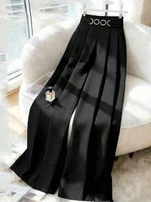 Nuevos pantalones casuales y elegantes para mujer con cintura alta, cremallera lateral, diseño de botones decorativos y pierna acampanada, adecuados para primavera y otoño - Negro - Ver 4
