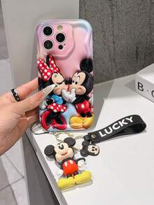 This Disney Mickey Mouse Lanyard Phone Case Is Fully Covered In TPU Material. It's Shockproof, Lightweight, And Compatible With IPhone17/16/11/13/15/15 Plus/15 Pro/15 Pro Max/12/14 Pro Max/11 Pro Max/12 Pro/12 Pro Max/13. This Phone Case Makes A Popular Birthday Gift Or Business Gift; It's Durable, Stain- And Fingerprint Resistant, And Suitable For Both Men And Women. The Set Also Includes A Mickey Mouse Phone Case And A Mickey Mouse Plush Bracelet. It's A Perfect Gift For Friends And Family. This Stylish Phone Case Is Fun, Lightweight, And Durable. IPhone17 Pro Max Phone Case, Minnie Mouse Phone Case. - trắng - Xem 1