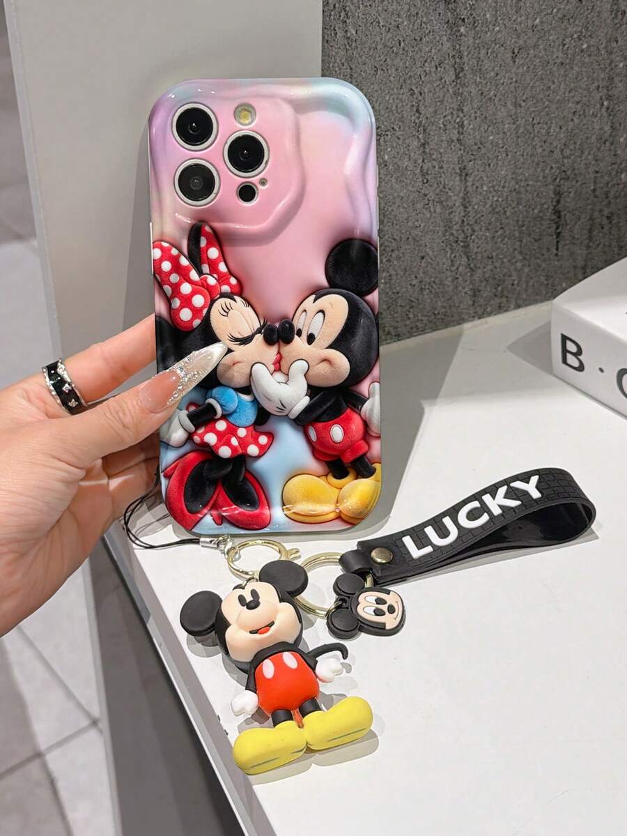 This Disney Mickey Mouse Lanyard Phone Case Is Fully Covered In TPU Material. It's Shockproof, Lightweight, And Compatible With IPhone17/16/11/13/15/15 Plus/15 Pro/15 Pro Max/12/14 Pro Max/11 Pro Max/12 Pro/12 Pro Max/13. This Phone Case Makes A Popular Birthday Gift Or Business Gift; It's Durable, Stain- And Fingerprint Resistant, And Suitable For Both Men And Women. The Set Also Includes A Mickey Mouse Phone Case And A Mickey Mouse Plush Bracelet. It's A Perfect Gift For Friends And Family. This Stylish Phone Case Is Fun, Lightweight, And Durable. IPhone17 Pro Max Phone Case, Minnie Mouse Phone Case. - trắng - Xem 1