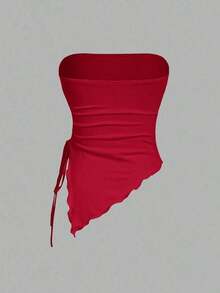 Top bustier de múltiples piezas con cintura anudada a los lados y fruncido, top tubo sólido retro, top de otoño, top para salir, primavera/verano, top de fiesta, playa, casual, vacaciones, disfraz de carnaval - Multicolor 9 - Ver 6
