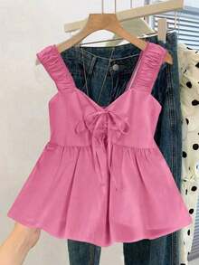 Blusa sin mangas de ajuste holgado con cintura anudada para mujer - Rosa Fucsia - Ver 1