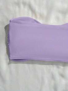 Top de bikini bandeau de un solo color con efecto retorcido - Púrpura malva - Ver 3