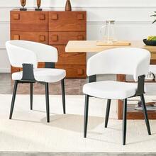 Mid-Century Modern Style Dining Chairs, Set Of 2, Retro Armchairs With Barrel-Shaped Armrests And Patterned Backrests, Faux Leather Kitchen Chairs With Sturdy Legs For Home And Restaurants - White - View 1