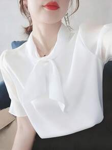 2026 New Summer Women's Blouse, Fashion Elegant Versatile Loose Casual Short Sleeve Top White - White - View 4