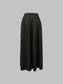 Falda de unicolor simple y a la moda, ideal para todo uso, nueva colección otoño 2025 - Negro - Ver 2