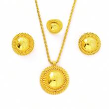 Juego de 3 piezas de joyería de color dorado: collar con colgante, aretes, anillo. Joyería de fiesta para damas, accesorios de novia africana para boda, regalo para vacaciones - A - Ver 7