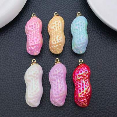2/6 chiếc mặt dây chuyền hình hạt đậu phộng dễ thương, 6 màu AB Aurora Shiny Resin, hạt vòng kim loại mạ vàng dùng để làm trang sức DIY, phụ kiện vòng tay, vòng cổ, bông tai, hạt đậu phộng may mắn cho phụ kiện thủ công.