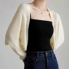 1pc Knitted Solid Color Shawl With Sleeves, Multi-Functional Cardigan,Fashion Scarf Sunshield Neck Warmer For Daily Wear For Dress - White - View 2