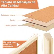 Tablero de Corcho para Pared Tablero de Mensajes Suave Tablones de Anuncios Colgante Pizarrón de Corcho con 5 Chinchetas Corkboards Enmarcado Tablón de Fotos Funcional para Oficina Hogar Aula 60*40cm - Caqui - Ver 5