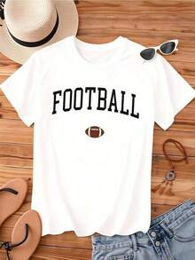1 Piece "Football Mama" T-Shirt For Women, Casual, Short Sleeve, Graphic Print, For Football Fans, Gift For Mom, White, 180g, 100% Soft Cotton. - 白色 - 查看 3