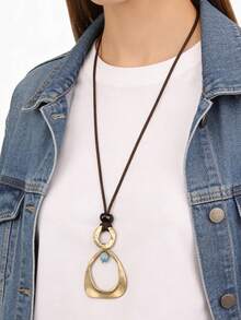 1 chiếc vòng cổ mặt dây chuyền kim loại phong cách biển Bohemian, vòng cổ choker họa tiết xoắn ốc bất đối xứng tối giản cổ điển, quà tặng du lịch biển dự tiệc, phụ kiện đôi hàng ngày, quà tặng ngày lễ. - dây sáp - Xem 6