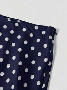 Falda de estilo vacacional elegante y retro con estampado de lunares para mujeres, otoño, invierno - Azul marino - Ver 4