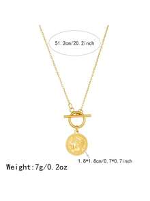 1pc Gold Plated Retro Circular Relief Portrait Pendant Stainless Steel OT Buckle Chain Jewelry Necklace - Gold - View 5