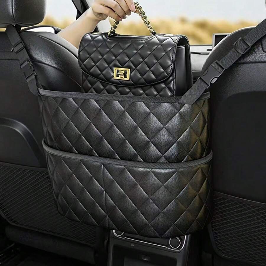 1 pieza Bolsa de malla de almacenamiento de gran capacidad para el respaldo del asiento del coche, bolsa organizadora multifuncional para teléfono, cosméticos, billetera, llaves y otros accesorios - A - Ver 1